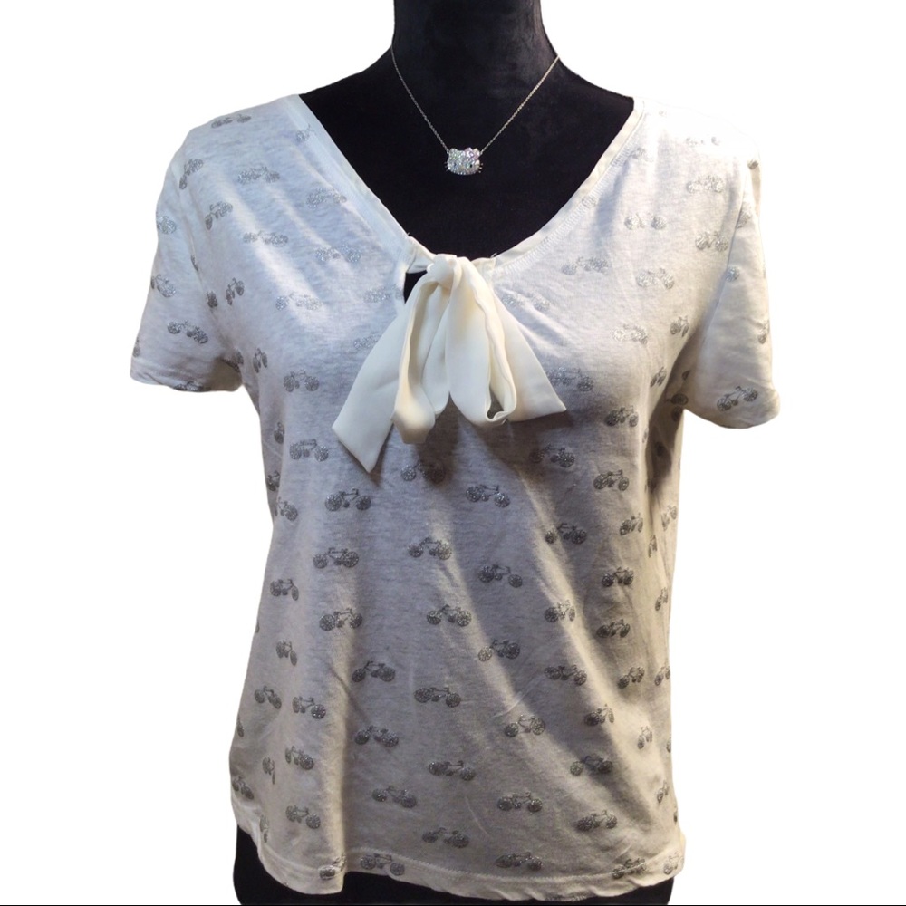 Frnch Ivory w/ Silver Glitter Bicycles Top Sz:M